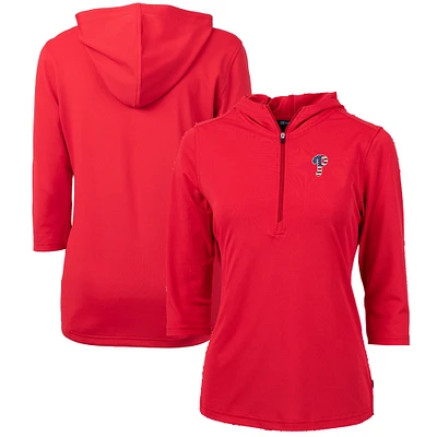 Women's Cutter & Buck Red Philadelphia Phillies Americana Logo DryTec Virtue Eco Pique Recycled Half-Zip Pullover Hoodie