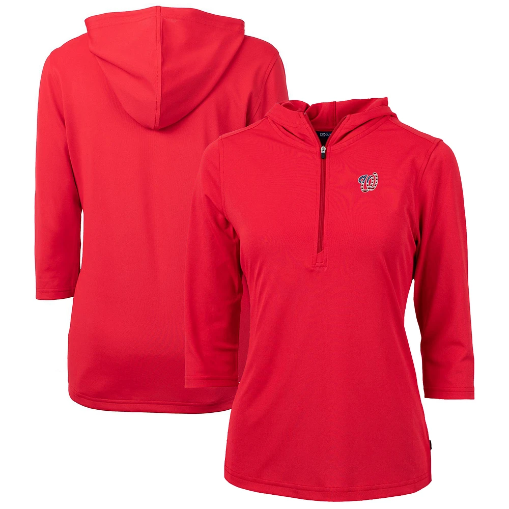 Women's Cutter & Buck Red Washington Nationals Americana Logo DryTec Virtue Eco Pique Recycled Half-Zip Pullover Hoodie