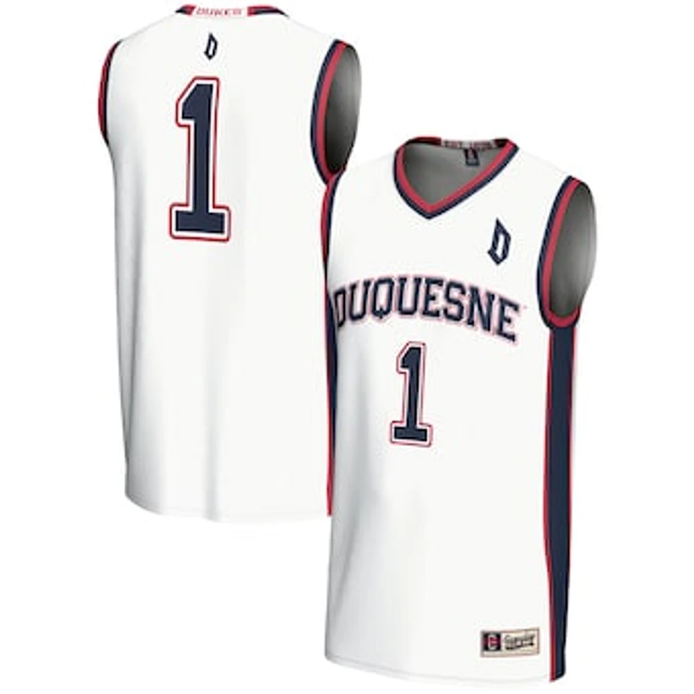Men's GameDay Greats #1 White Duquesne Dukes Lightweight Basketball Jersey