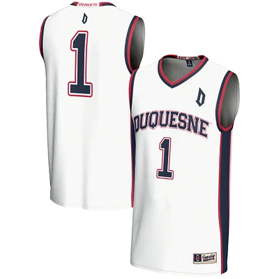 Men's GameDay Greats #1 White Duquesne Dukes Lightweight Basketball Jersey