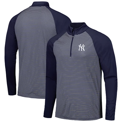 Men's Levelwear Navy New York Yankees Charter Striped Raglan Quarter-Zip Top