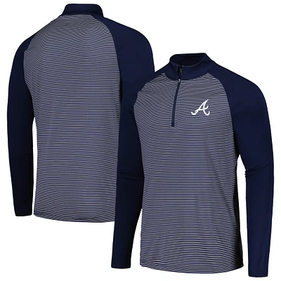 Men's Levelwear Navy Atlanta Braves Charter Striped Raglan Quarter-Zip Top