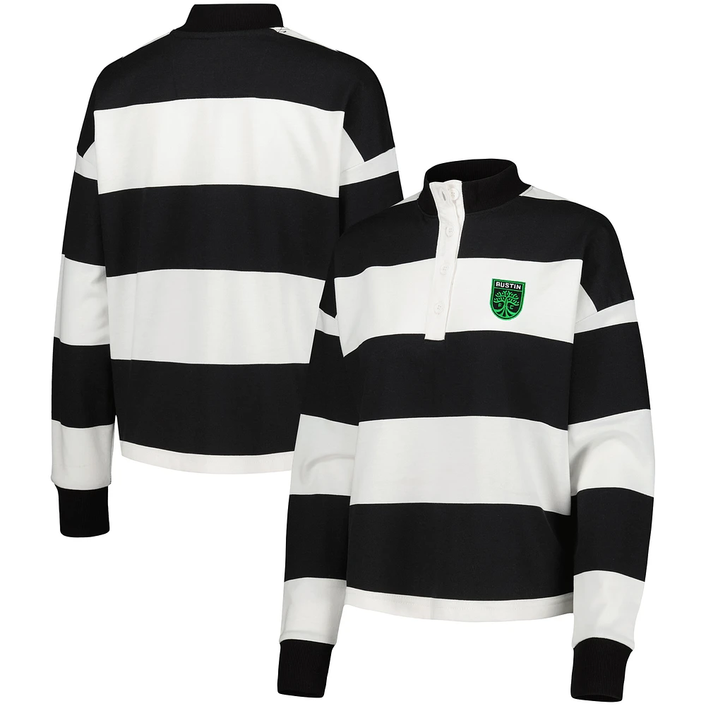 Women's Antigua White Austin FC Radical Rugby Stripe Long Sleeve T-Shirt