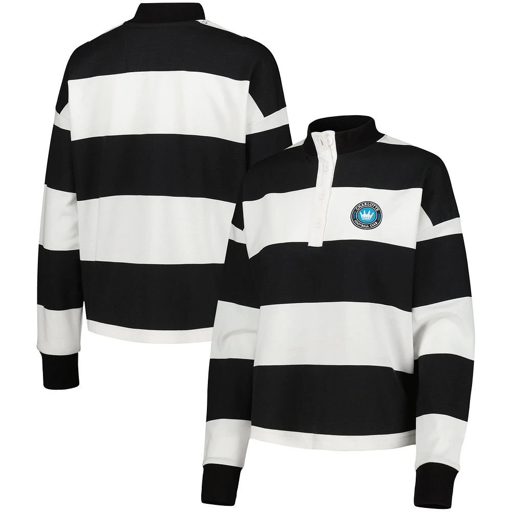 Women's Antigua White Charlotte FC Radical Rugby Stripe Long Sleeve T-Shirt