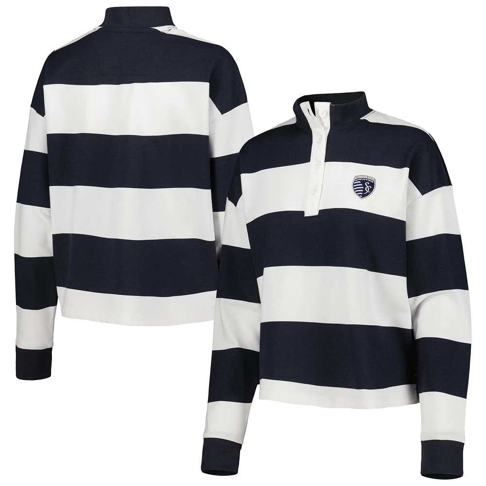 Women's Antigua White Sporting Kansas City Radical Rugby Stripe Long Sleeve T-Shirt