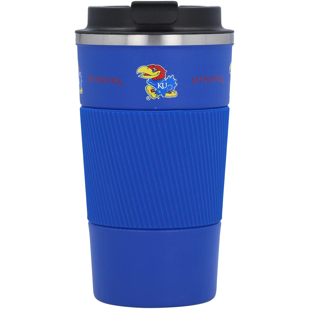 Kansas Jayhawks 18oz Coffee Tumbler with Silicone Grip