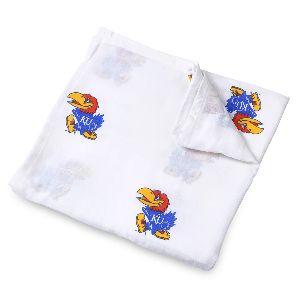Infant Three Little Anchors White Kansas Jayhawks 47'' x 47'' Muslin Swaddle Blanket