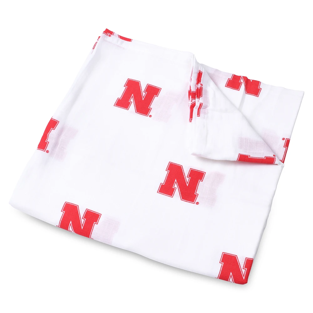 Infant Three Little Anchors White Nebraska Huskers 47'' x 47'' Muslin Swaddle Blanket