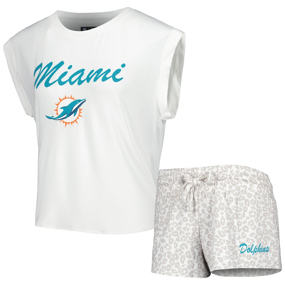 Women's Concepts Sport White/Cream Miami Dolphins Montana Knit Top & Shorts Sleep Set