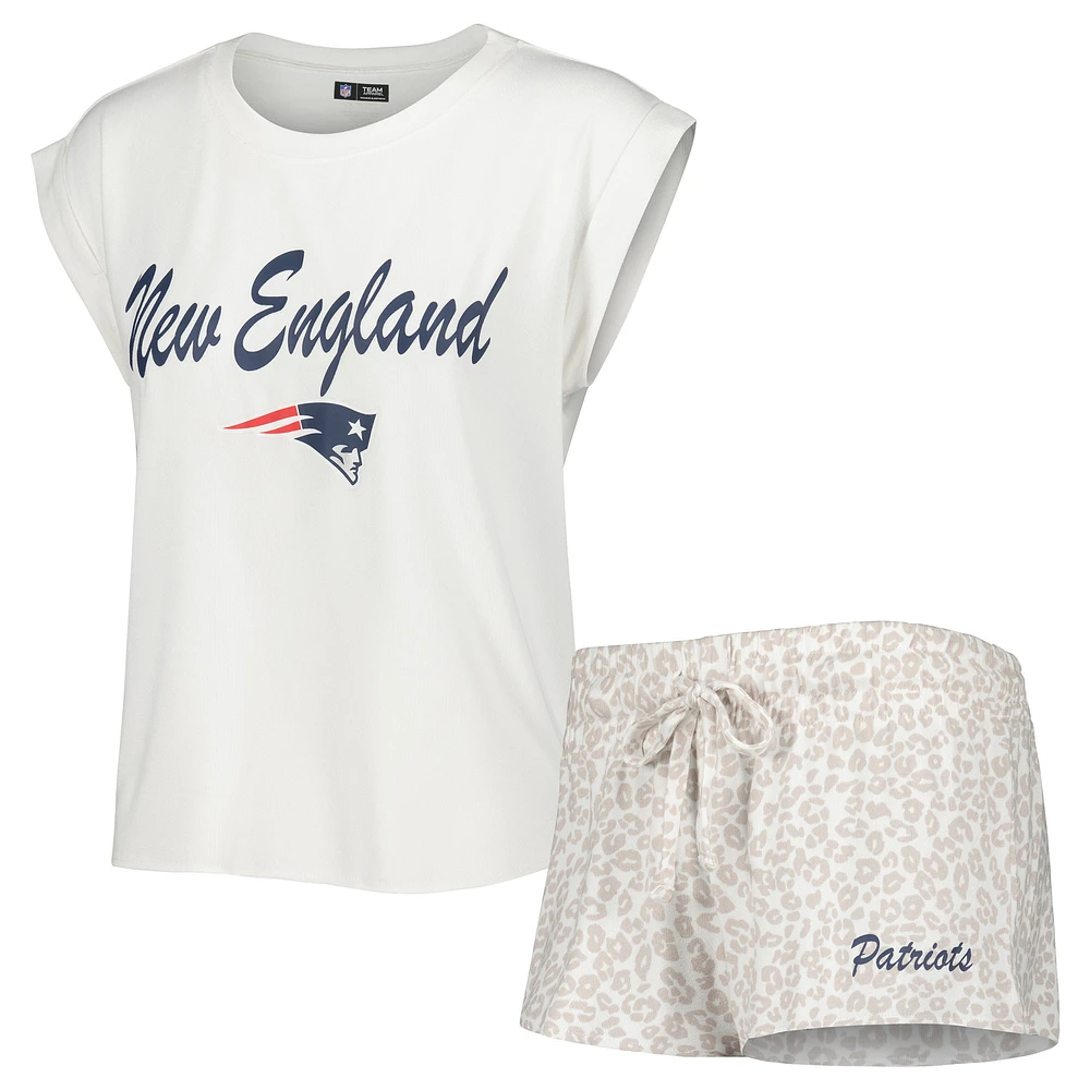Women's Concepts Sport White/Cream New England Patriots Montana Knit Top & Shorts Sleep Set
