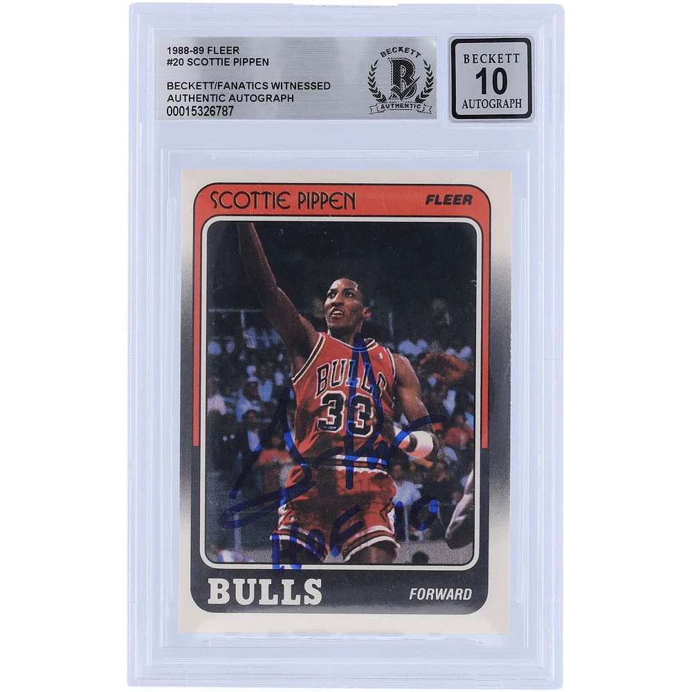 Scottie Pippen Chicago Bulls Autographed 1988-89 Fleer #20 Beckett Fanatics Witnessed Authenticated 10 Rookie Card with "HOF 10" Inscription