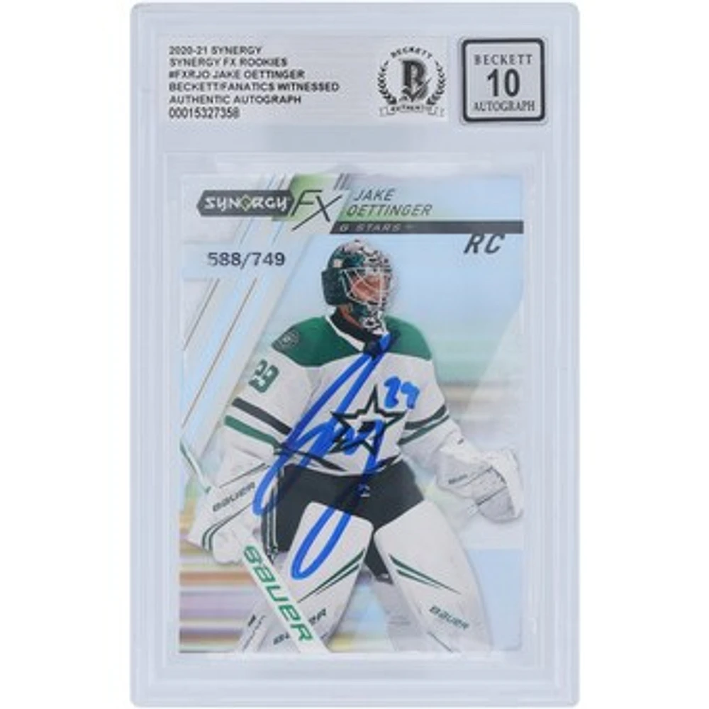 Jake Oettinger Dallas Stars Autographed 2020-21 Upper Deck Synergy FX Rookies #FXR-JO #588/749 Beckett Fanatics Witnessed Authenticated 10 Rookie Card