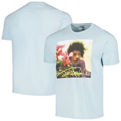 Men's Blue Jimi Hendrix Flowers Washed Graphic T-Shirt