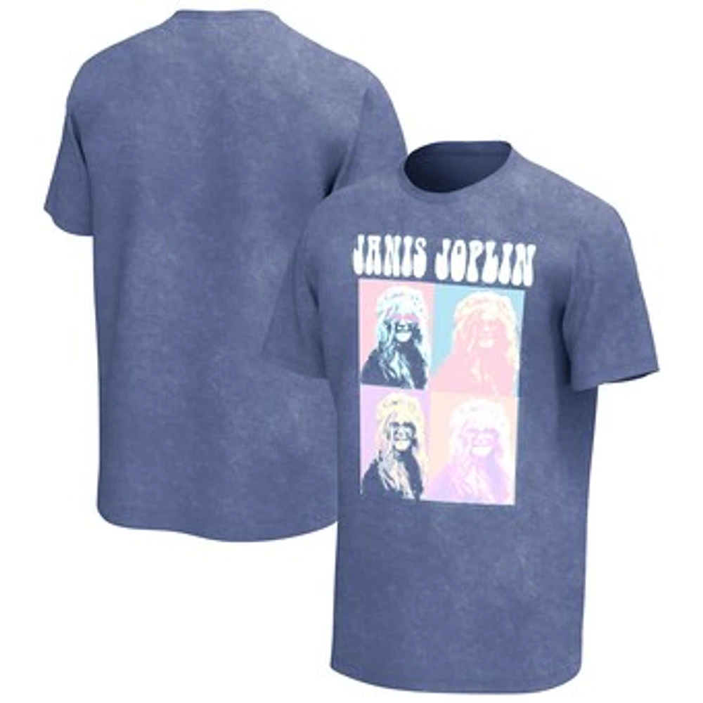 Men's Blue Janis Joplin Squares Washed Graphic T-Shirt