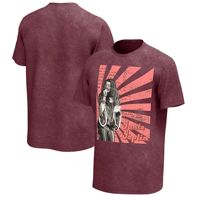Men's Maroon Janis Joplin Scripts Washed Graphic T-Shirt