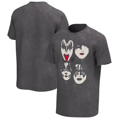 Men's Black KISS Faces Washed Graphic T-Shirt