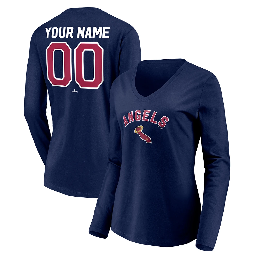 Women's Navy California Angels Cooperstown Collection Personalized Winning Streak Long Sleeve V-Neck T-Shirt