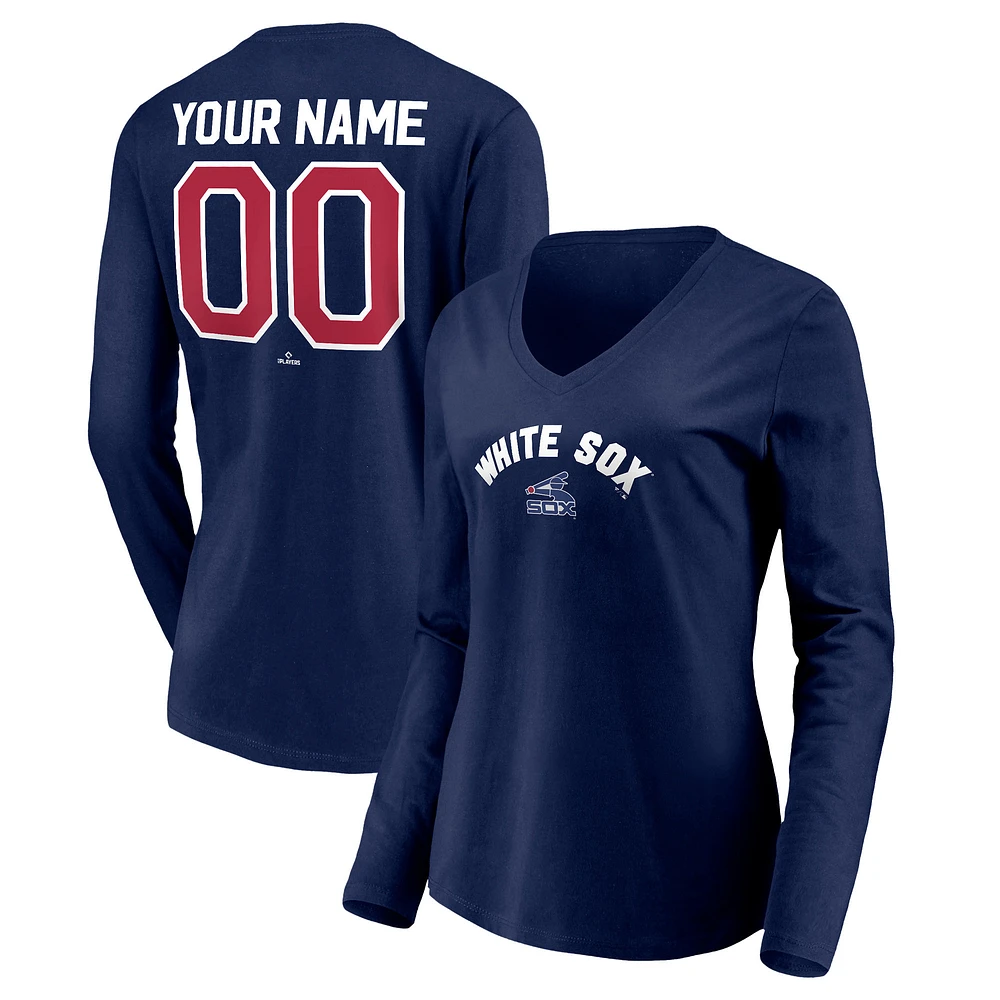 Women's Navy Chicago White Sox Cooperstown Collection Personalized Winning Streak Long Sleeve V-Neck T-Shirt