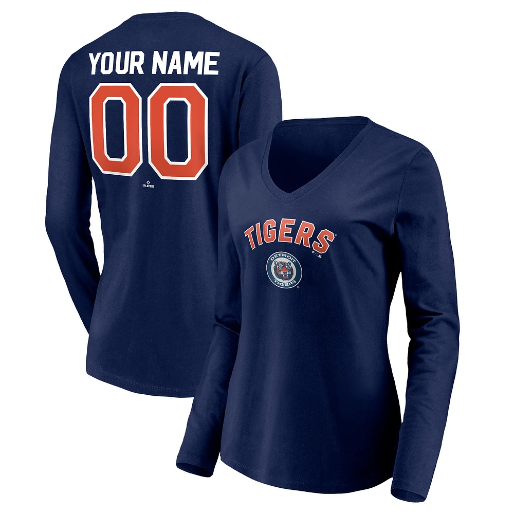 Women's Navy Detroit Tigers Cooperstown Collection Personalized Winning Streak Long Sleeve V-Neck T-Shirt