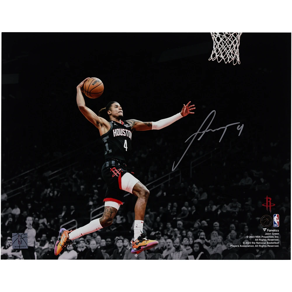 Jalen Green Houston Rockets Autographed 11" x 14" Spotlight Dunk in Black Photograph