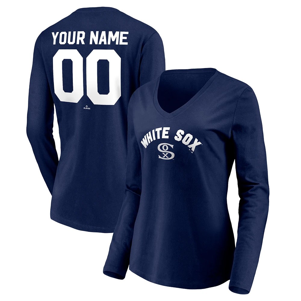 Women's Navy Chicago White Sox Personalized Cooperstown Collection Alternate Winning Streak Long Sleeve V-Neck T-Shirt