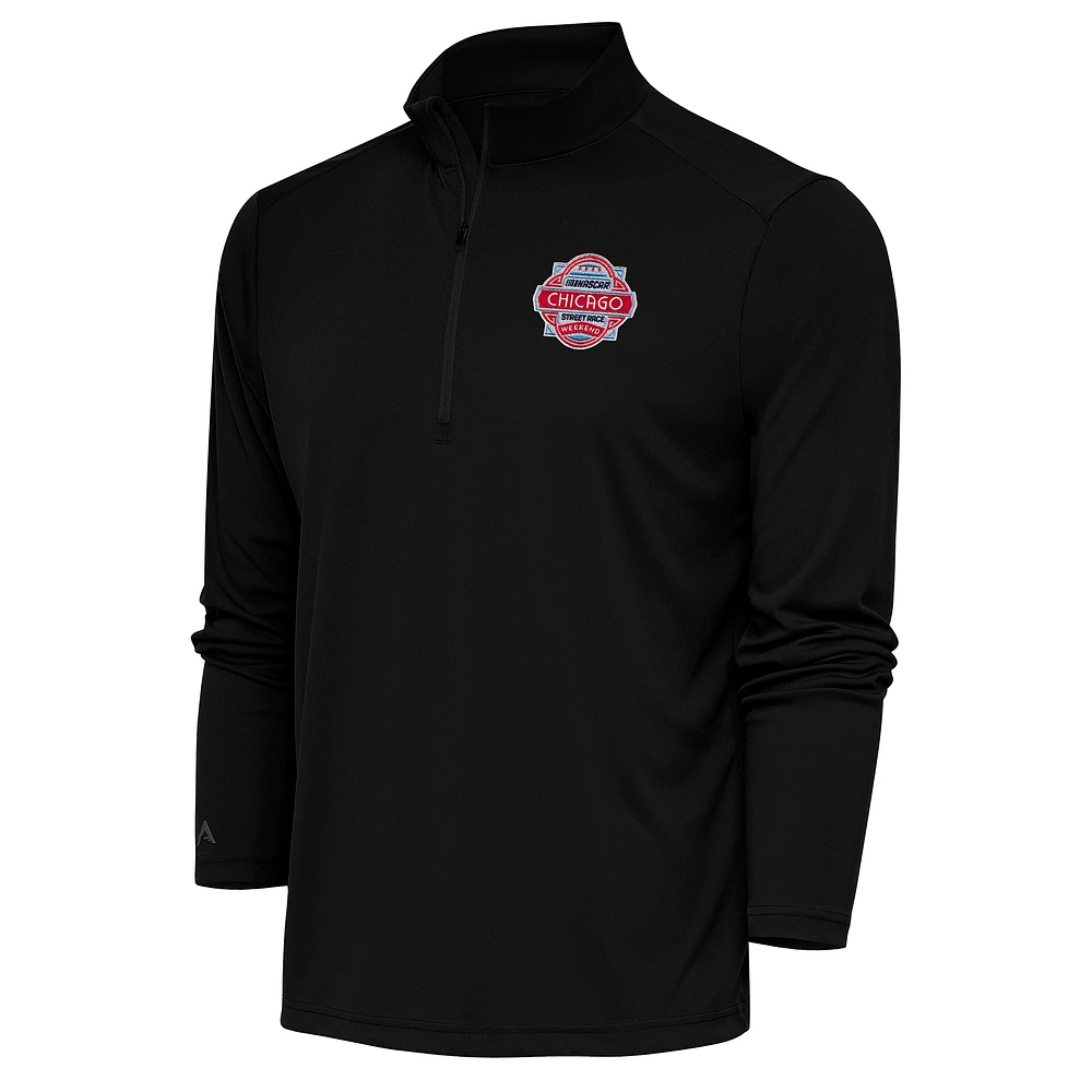 Men's Antigua Black Chicago Street Race Tribute Quarter-Zip Pullover Top
