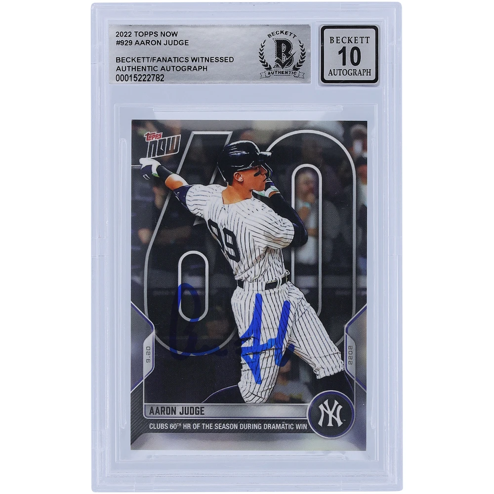 Aaron Judge New York Yankees Autographed 2022 Topps Now 60th HR #929 Beckett Fanatics Witnessed Authenticated 10 Card