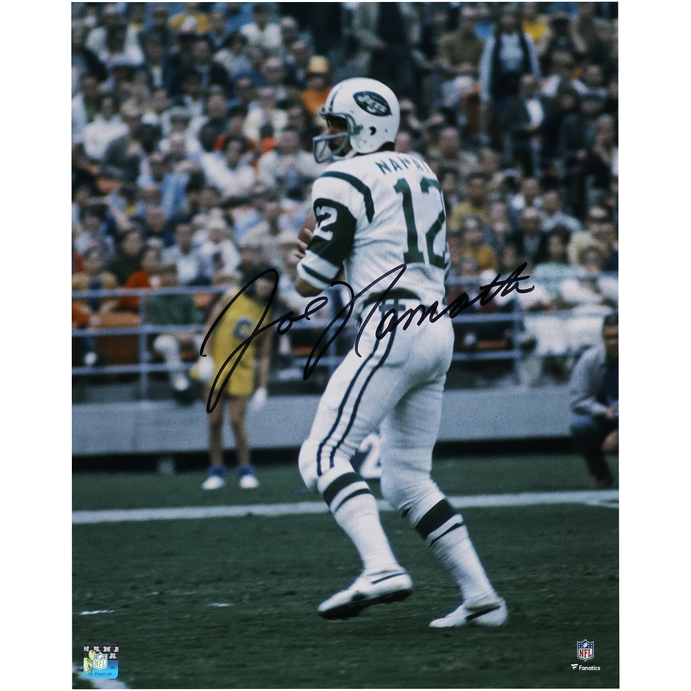 Joe Namath New York Jets Autographed 16" x 20" White Jersey in Pocket Photograph
