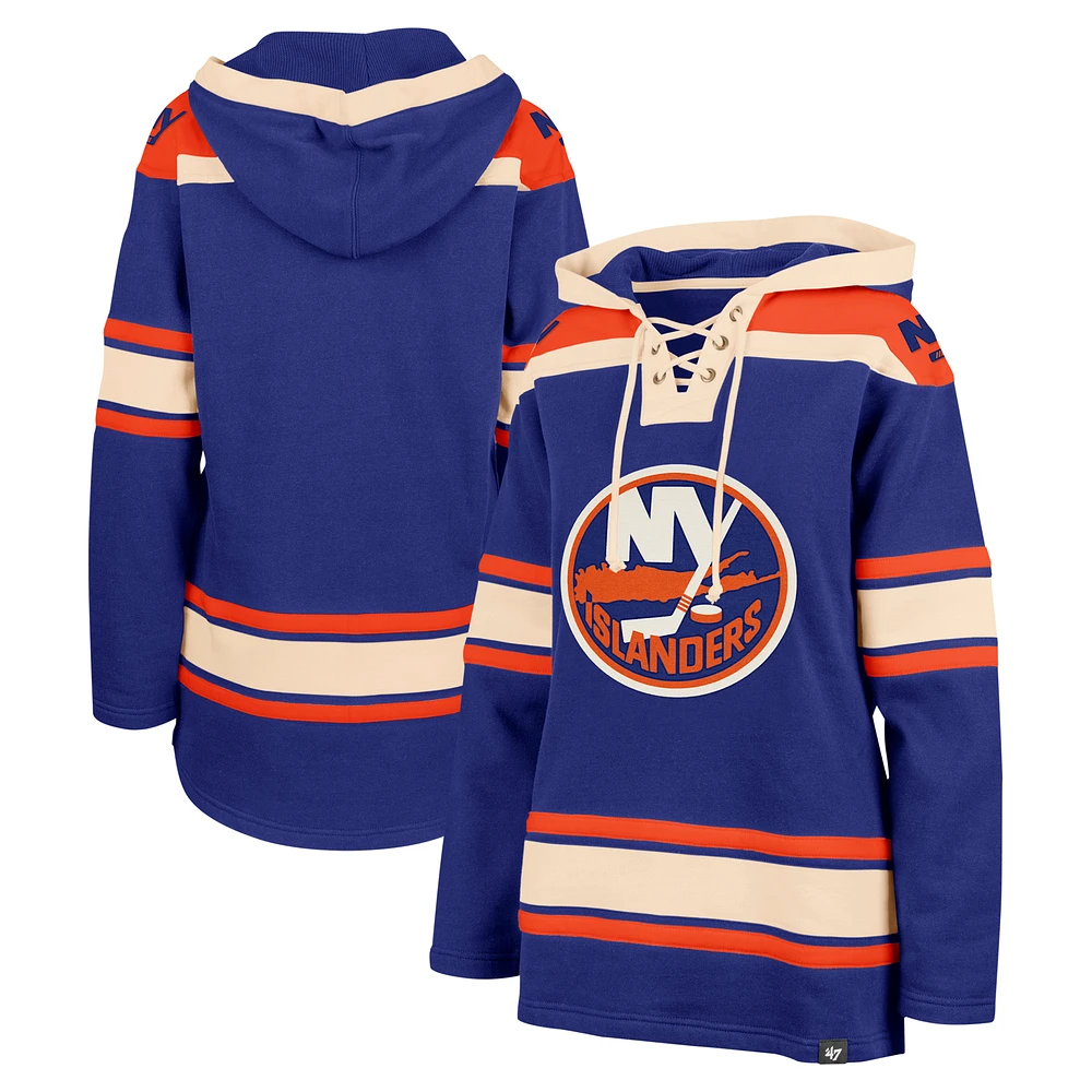 Women's '47 Royal New York Islanders Superior Lacer Pullover Hoodie