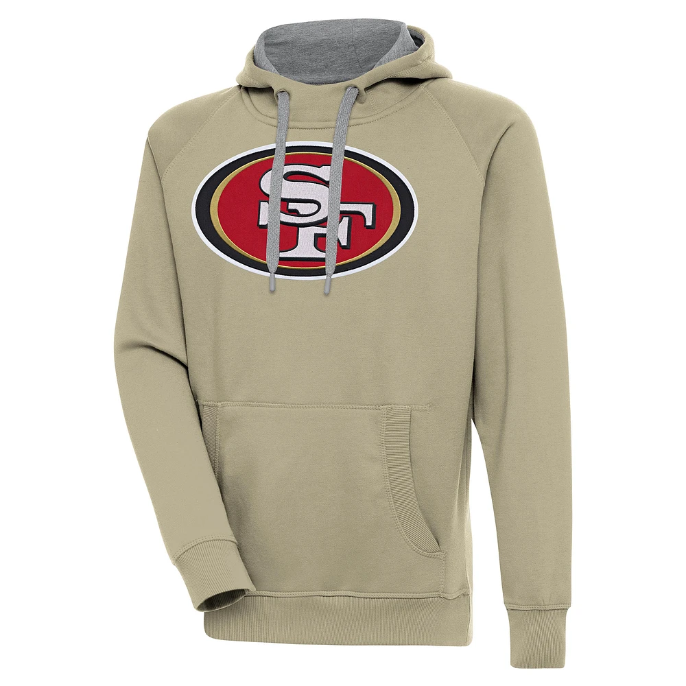 Men's Antigua Khaki San Francisco 49ers Primary Logo Victory Pullover Hoodie