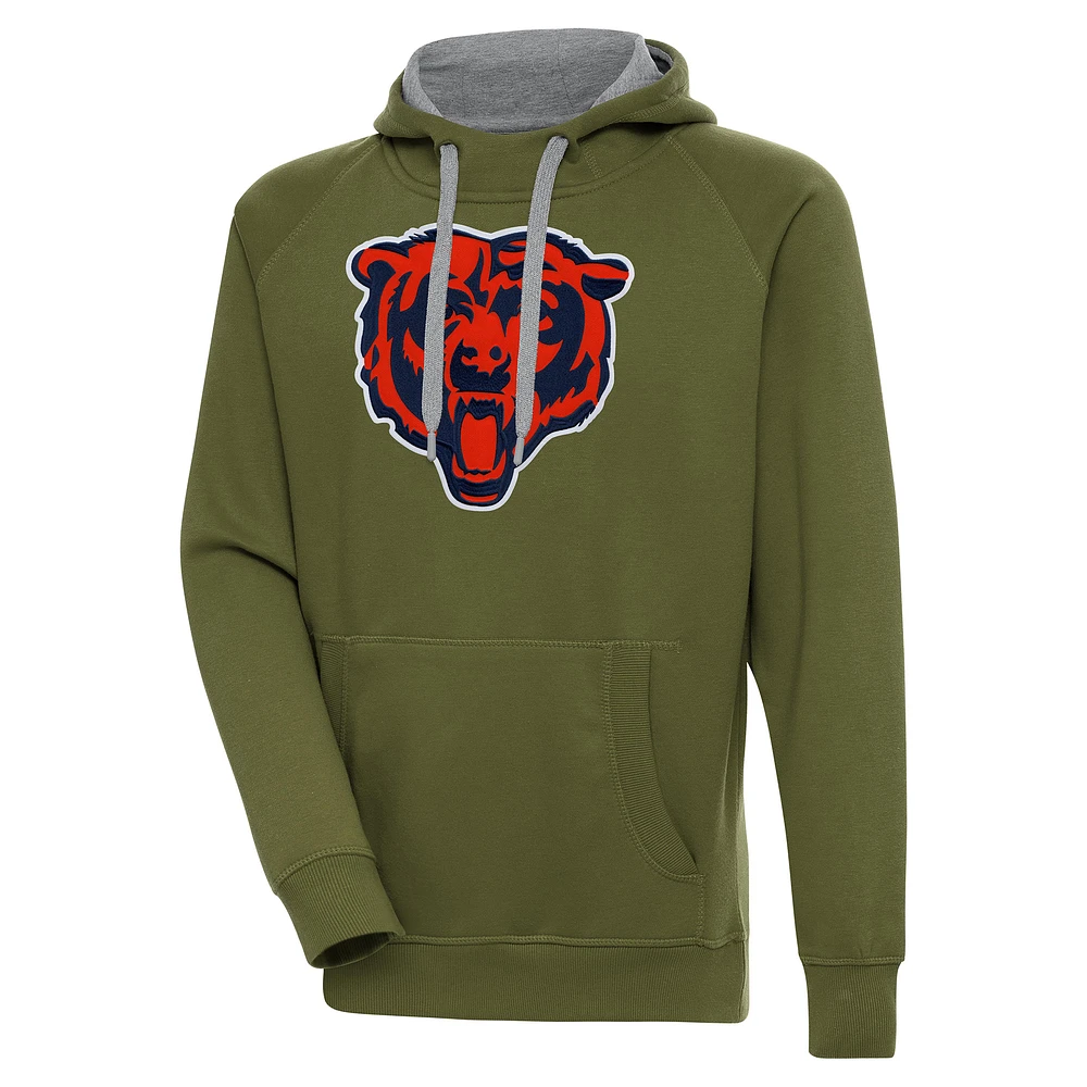Men's Antigua Olive Chicago Bears Primary Logo Victory Pullover Hoodie