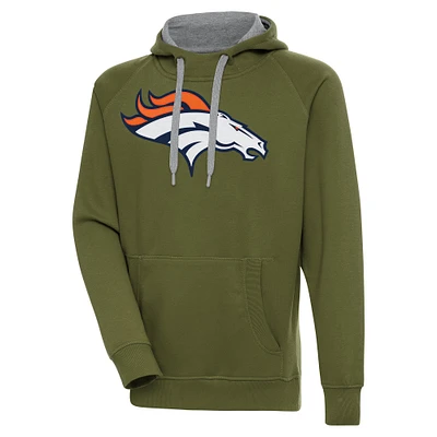 Men's Antigua Olive Denver Broncos Primary Logo Victory Pullover Hoodie