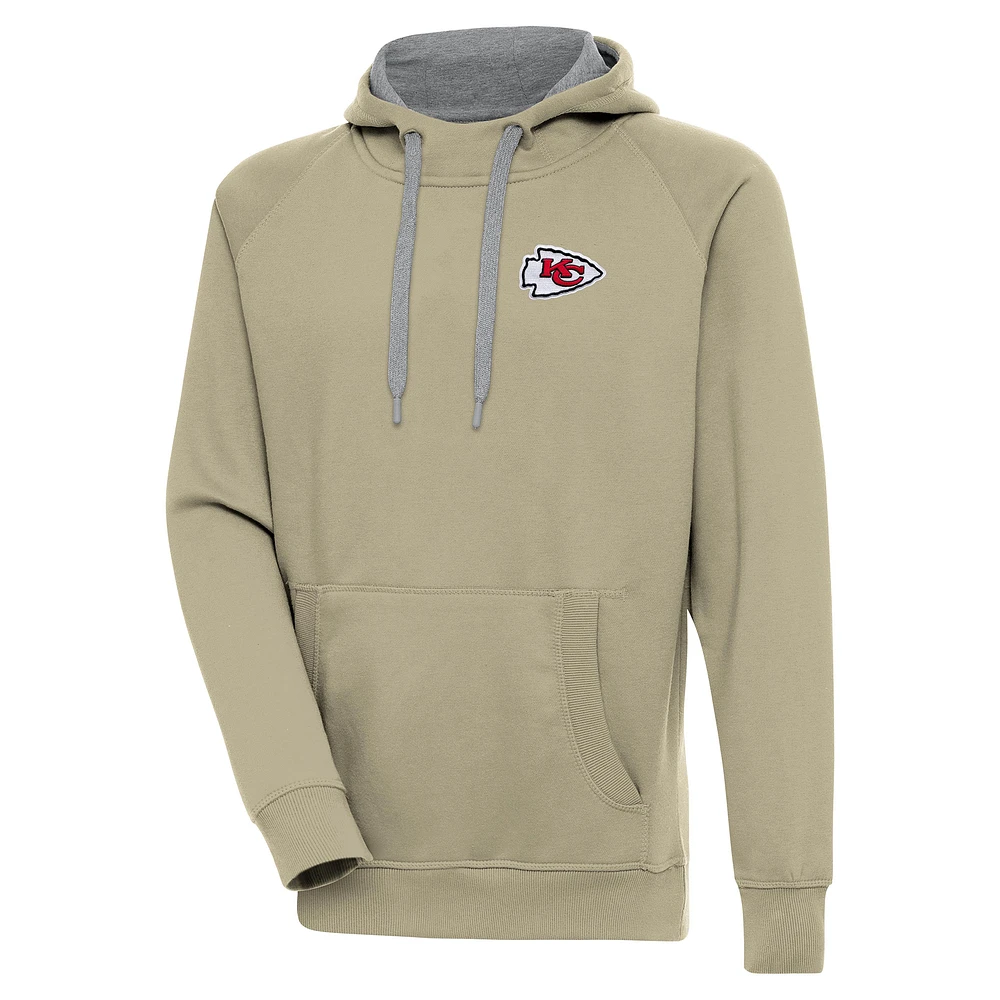 Men's Antigua Khaki Kansas City Chiefs Victory Pullover Hoodie
