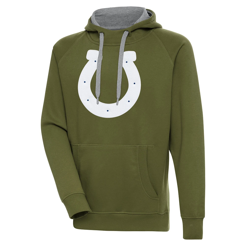 Men's Antigua Olive Indianapolis Colts Primary Logo Victory Pullover Hoodie