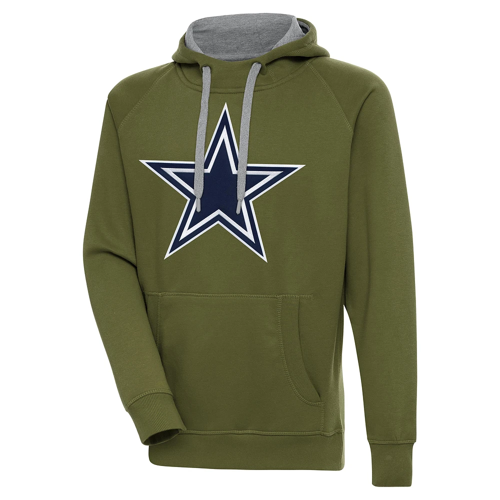 Men's Antigua Olive Dallas Cowboys Primary Logo Victory Pullover Hoodie