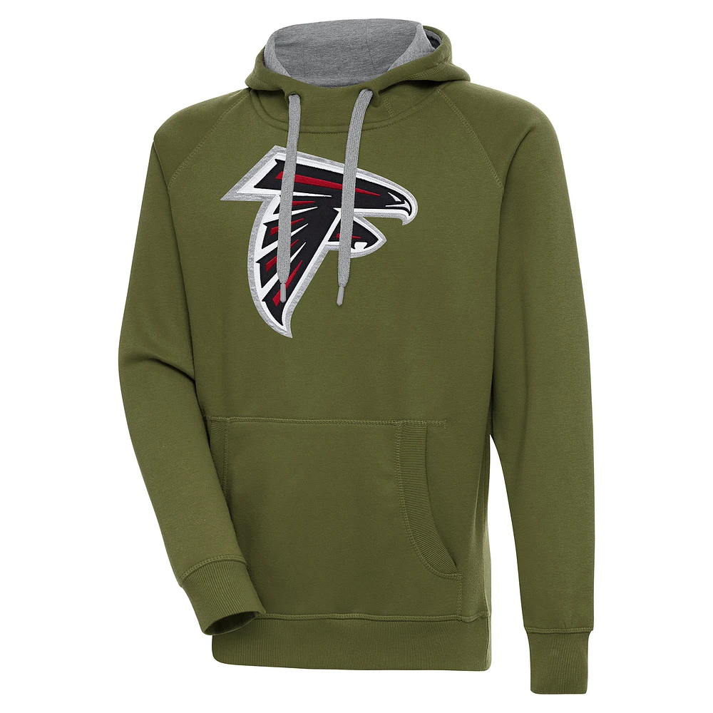 Men's Antigua Olive Atlanta Falcons Primary Logo Victory Pullover Hoodie