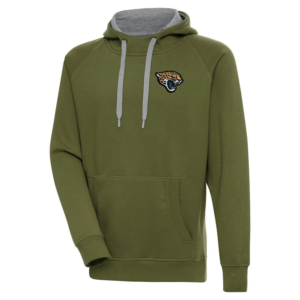 Men's Antigua Olive Jacksonville Jaguars Victory Pullover Hoodie