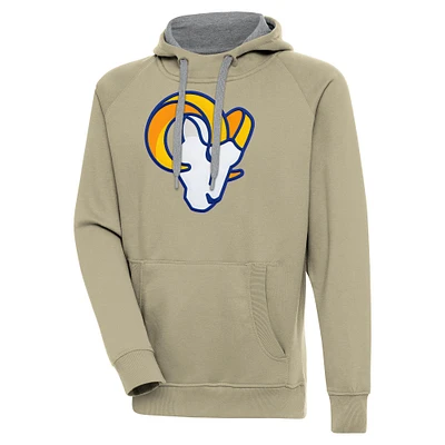 Men's Antigua Khaki Los Angeles Rams Primary Logo Victory Pullover Hoodie