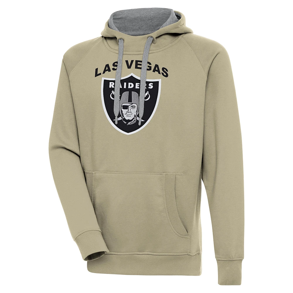 Men's Antigua Khaki Las Vegas Raiders Primary Logo Victory Pullover Hoodie