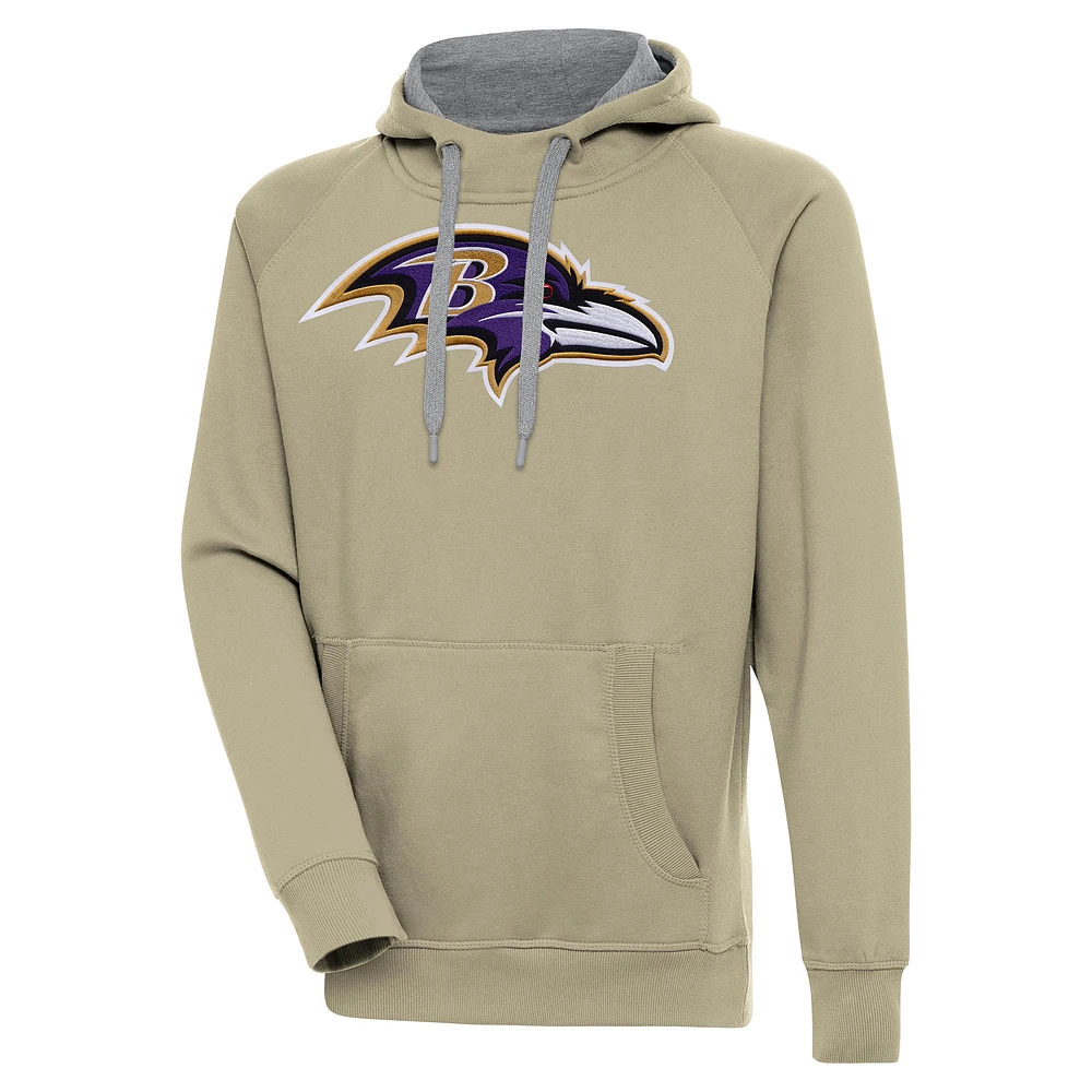 Men's Antigua Khaki Baltimore Ravens Primary Logo Victory Pullover Hoodie