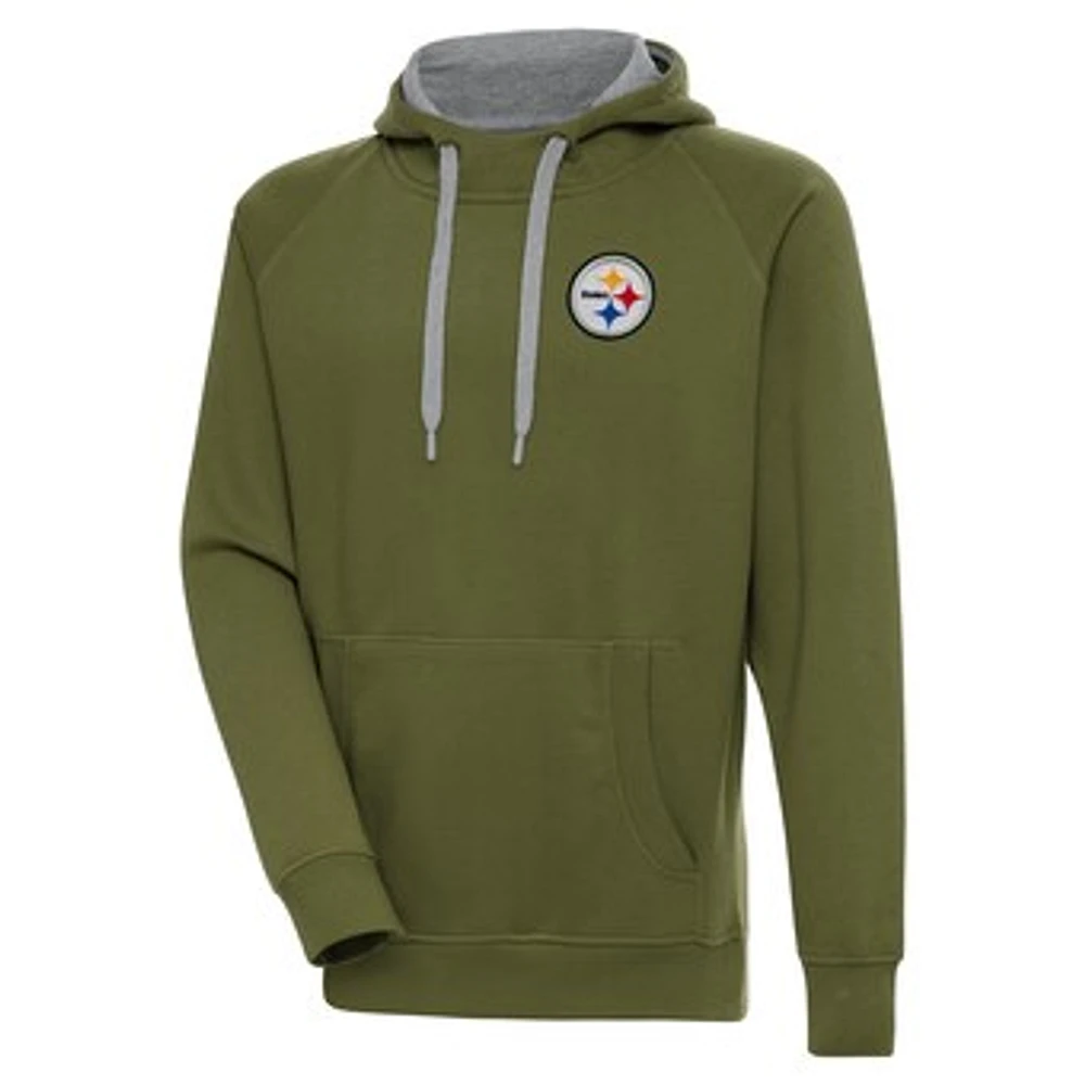 Men's Antigua Olive Pittsburgh Steelers Victory Pullover Hoodie