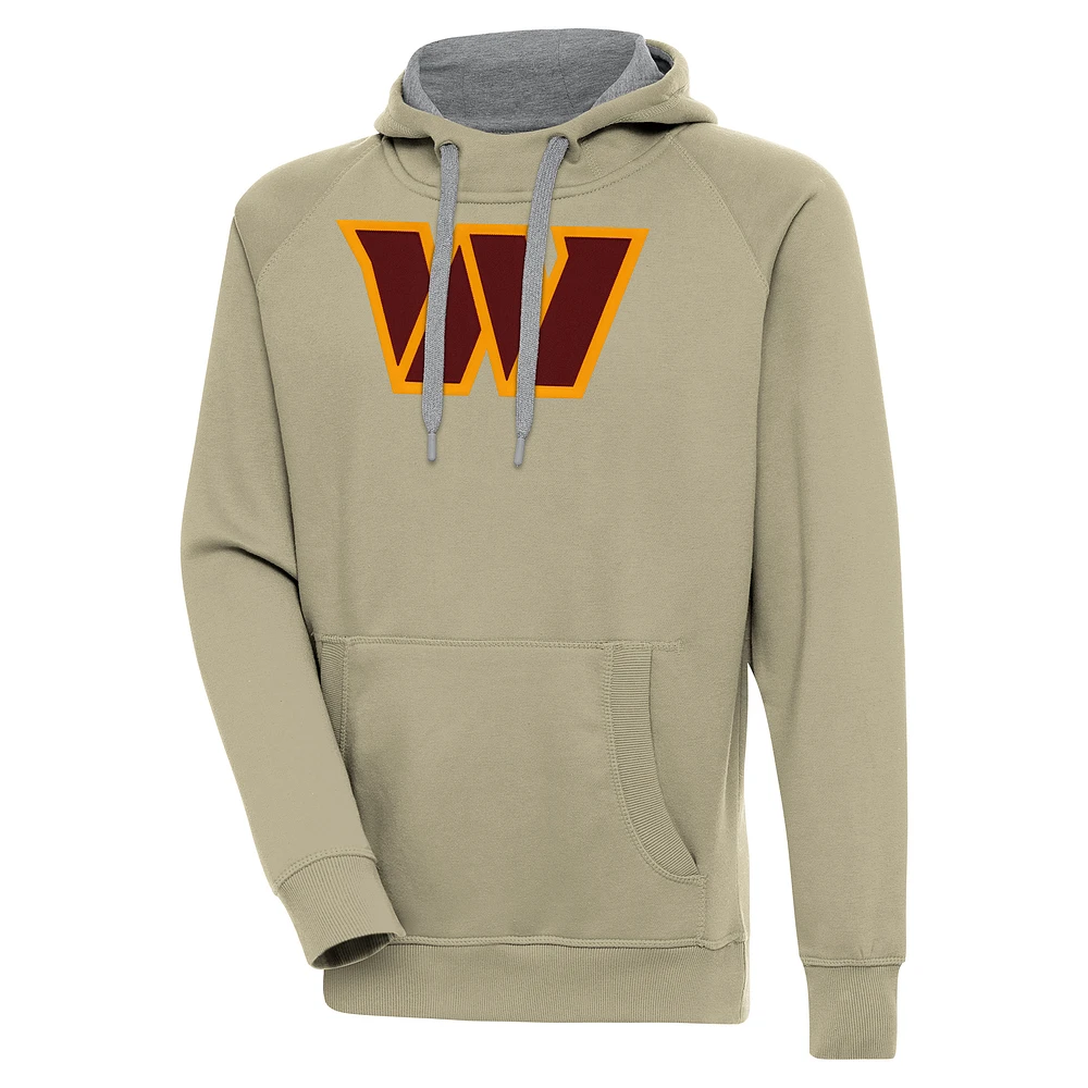 Men's Antigua Khaki Washington Commanders Primary Logo Victory Pullover Hoodie