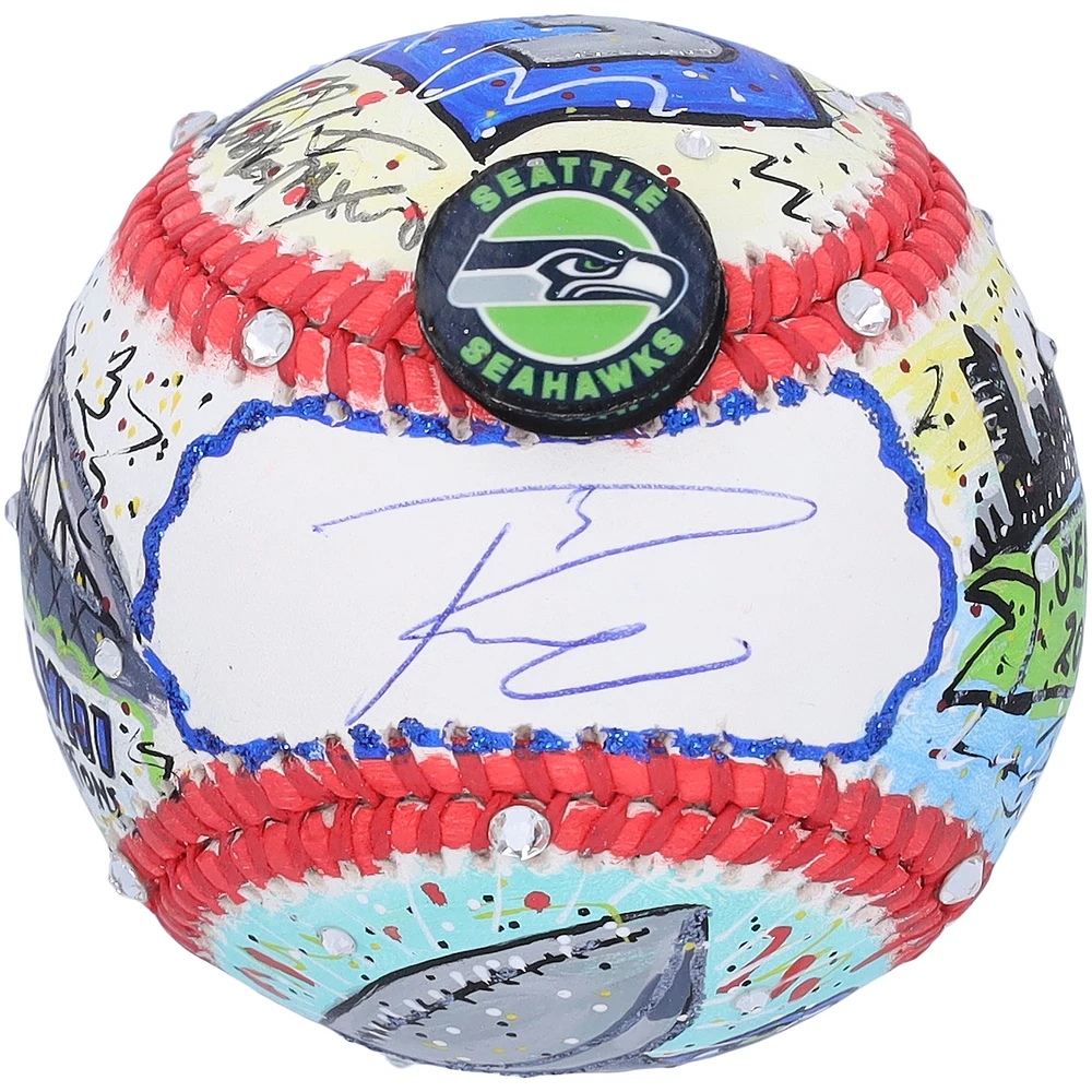 Russell Wilson Seattle Seahawks Autographed Baseball - Art by Charles Fazzino - B679435