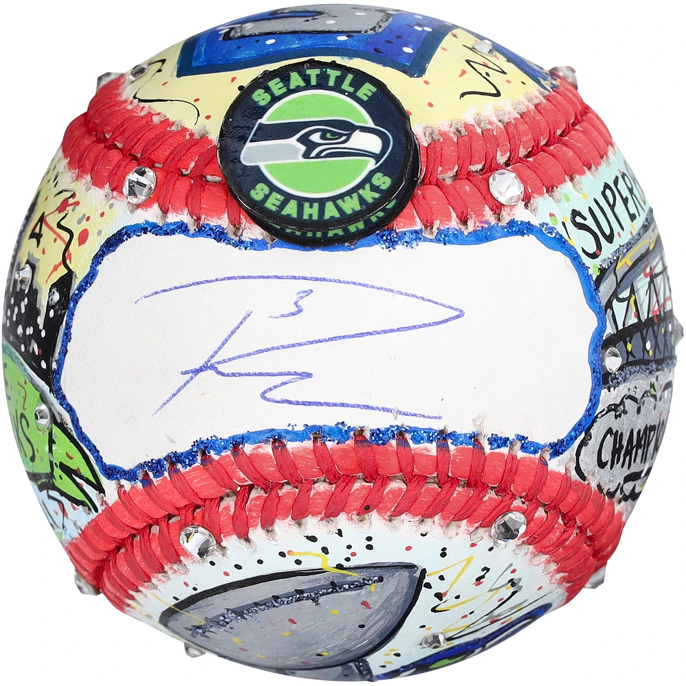 Russell Wilson Seattle Seahawks Autographed Baseball - Hand Painted by Artist Charles Fazzino