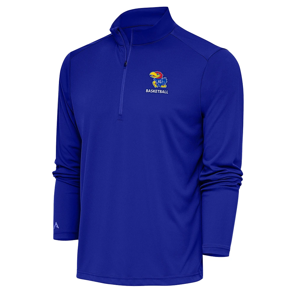 Women's Antigua Royal Kansas Jayhawks Basketball Tribute Half-Zip Pullover Top