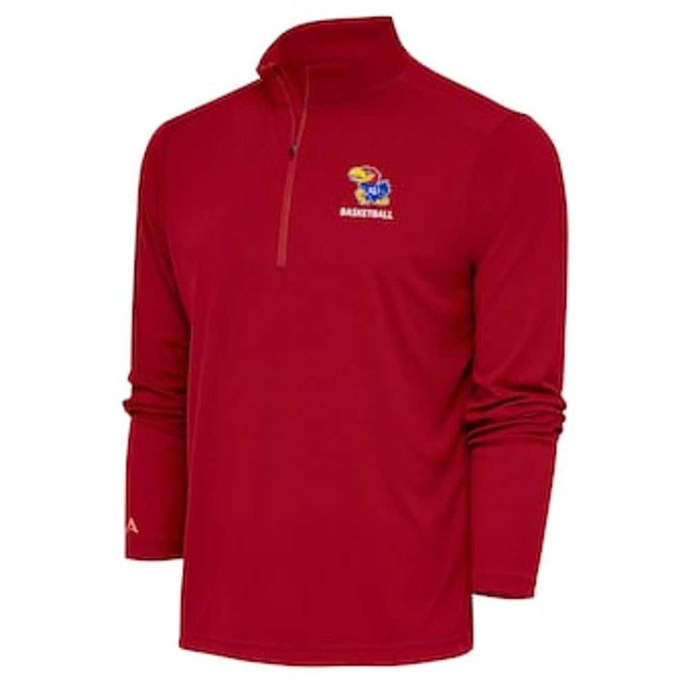 Women's Antigua Red Kansas Jayhawks Basketball Tribute Half-Zip Pullover Top