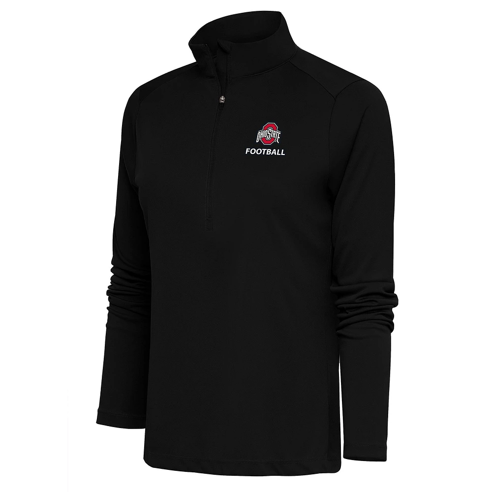 Women's Antigua Black Ohio State Buckeyes Football Tribute Half-Zip Pullover Top