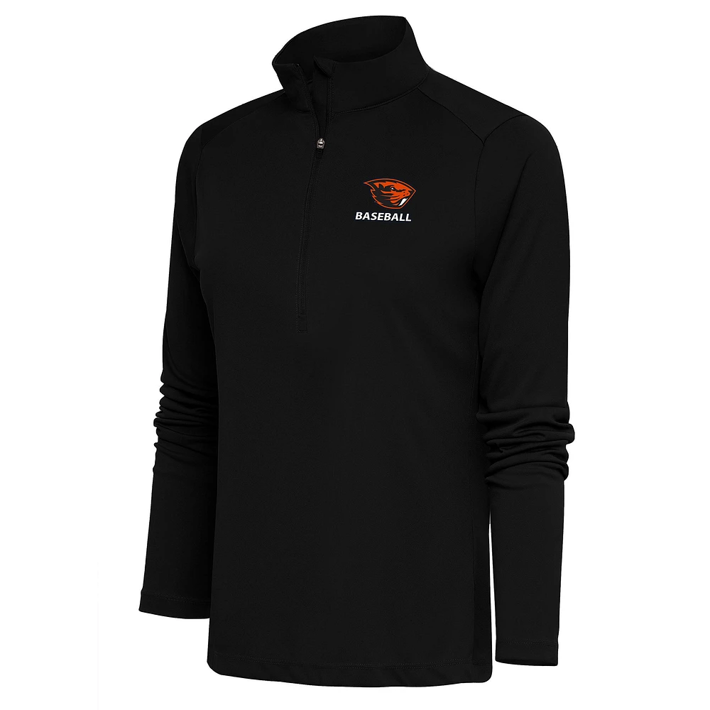 Women's Antigua Black Oregon State Beavers Baseball Tribute Half-Zip Pullover Top
