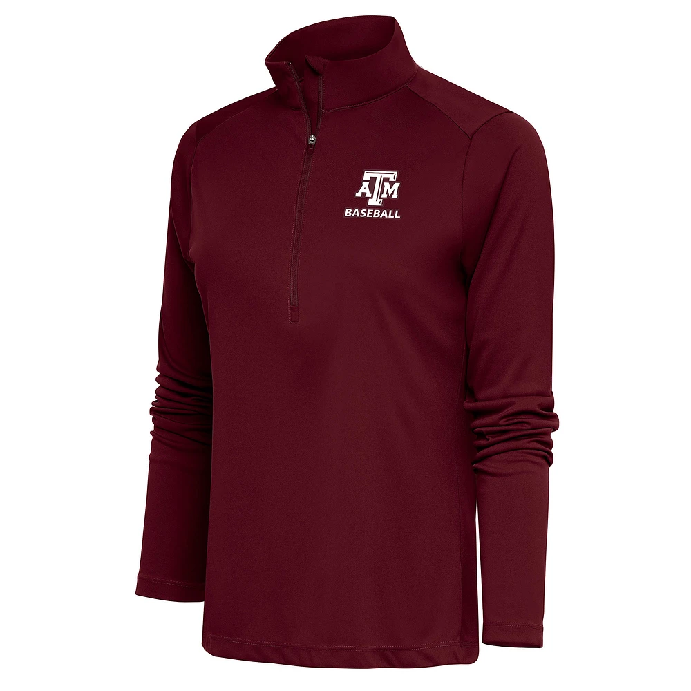 Women's Antigua Maroon Texas A&M Aggies Baseball Tribute Half-Zip Pullover Top