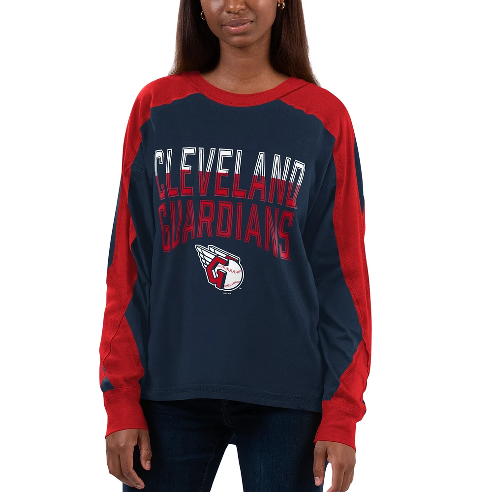 Women's G-III 4Her by Carl Banks Navy/Red Cleveland Guardians Smash Raglan Long Sleeve T-Shirt